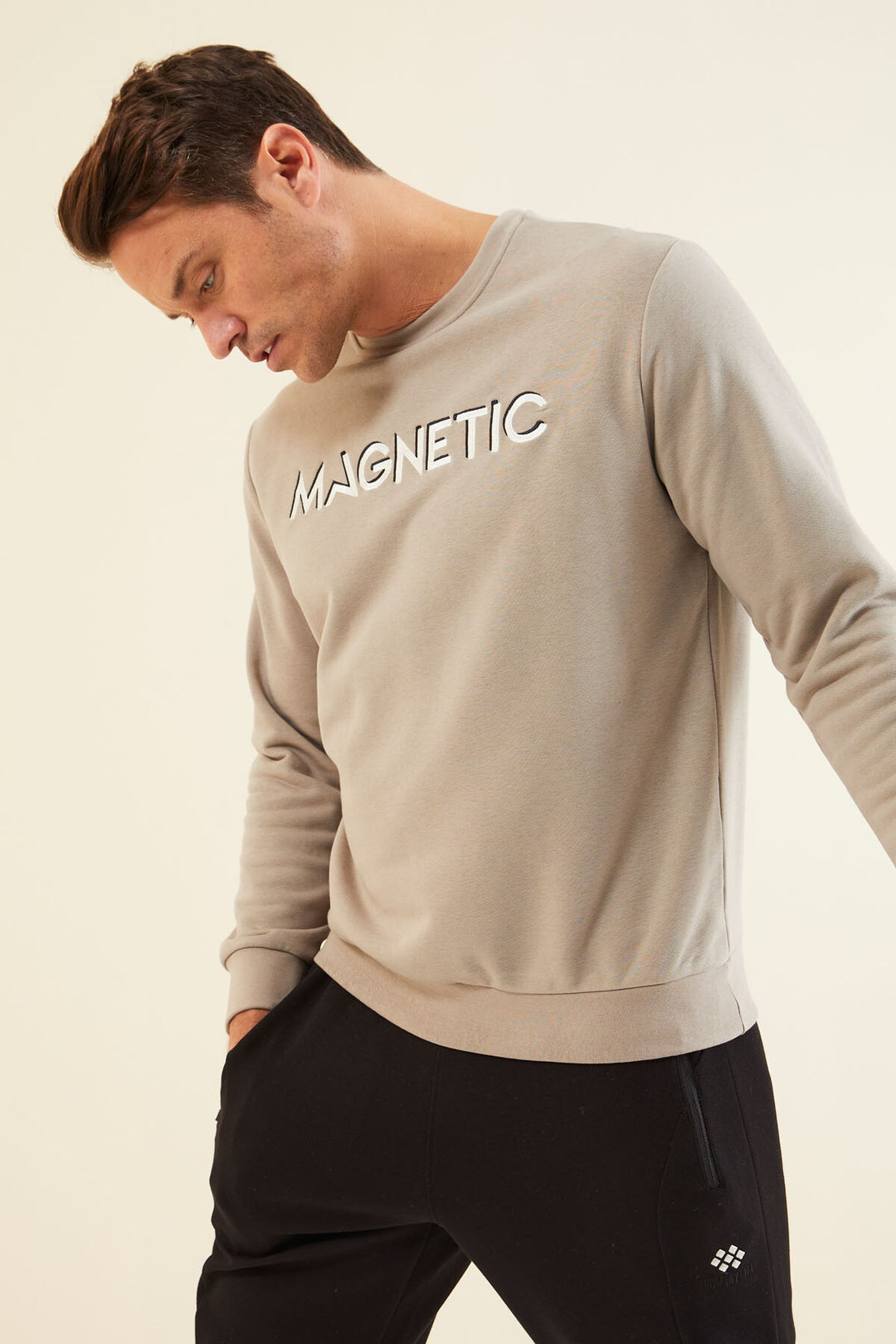 TMY Dark Beige Crew Neck Comfort Fit Men's Sweatshirt with Embroidered Writing - 88020 - Port Coquitlam