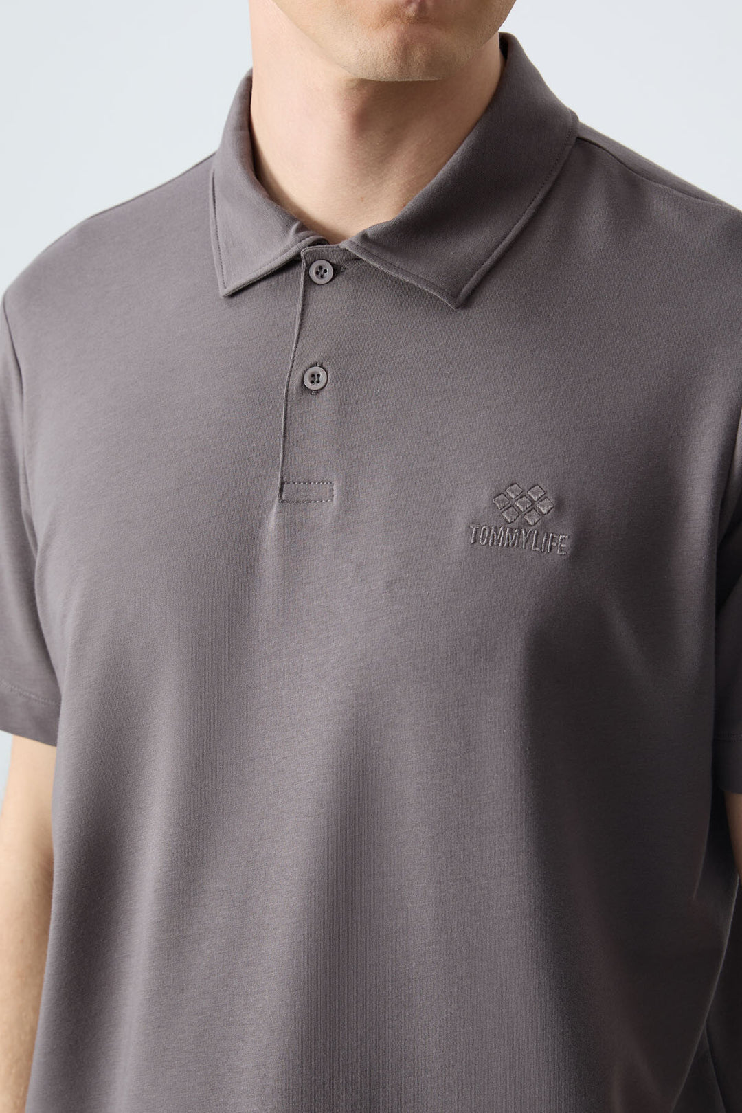TMY Dark Gray Basic Logo Standard Fit Knit Polo Collar Men's T-Shirt - 87748 - Toulon