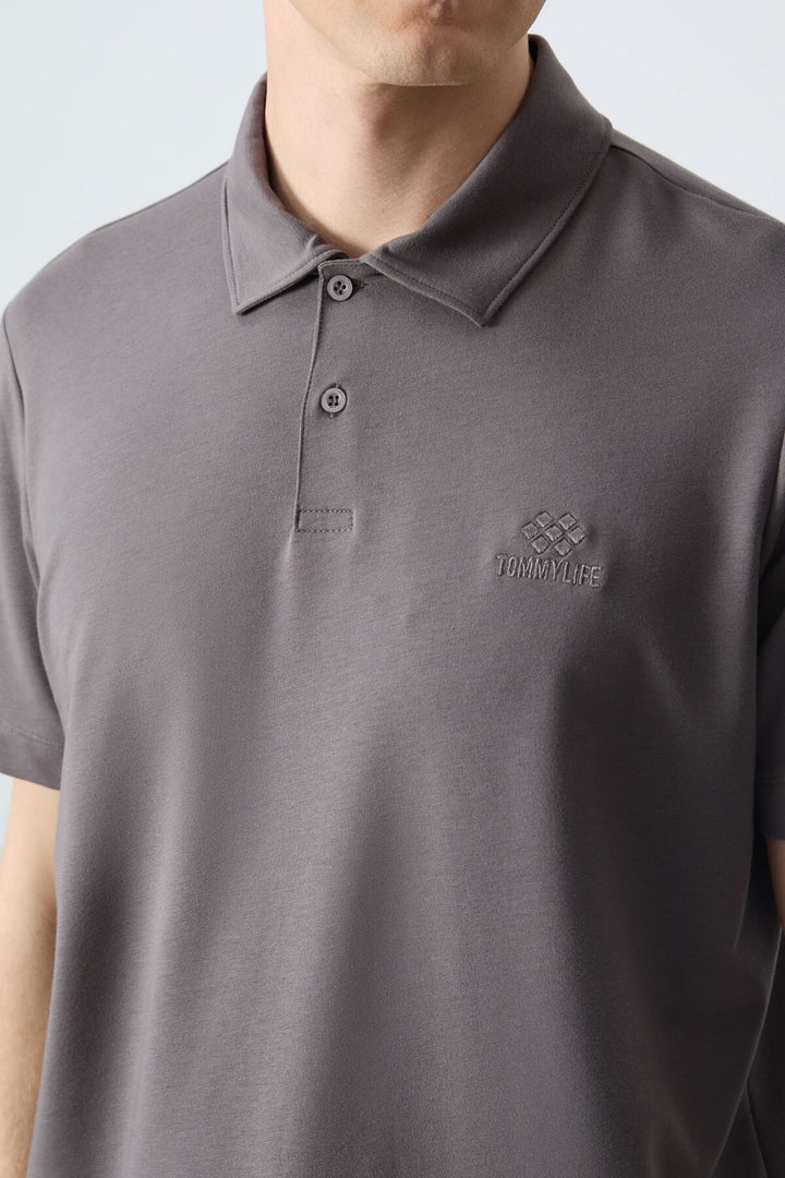 TMY Dark Gray Basic Logo Standard Fit Knit Polo Collar Men's T-Shirt - 87748 - Toulon