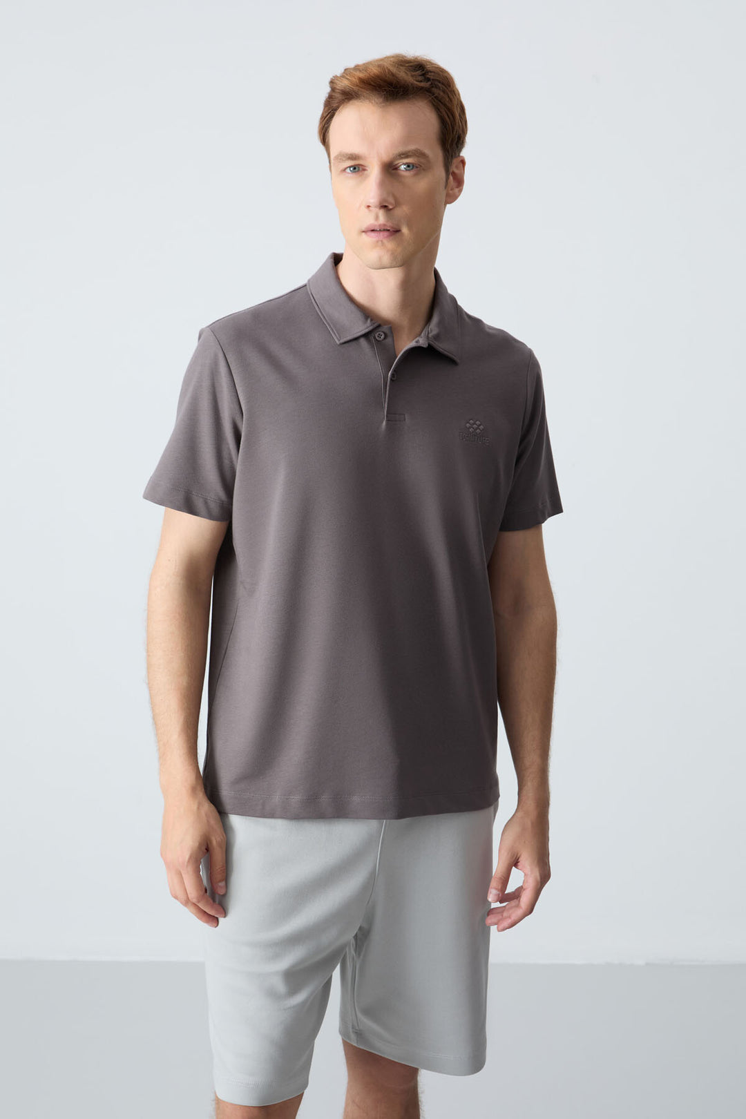 TMY Dark Gray Basic Logo Standard Fit Knit Polo Collar Men's T-Shirt - 87748 - Toulon