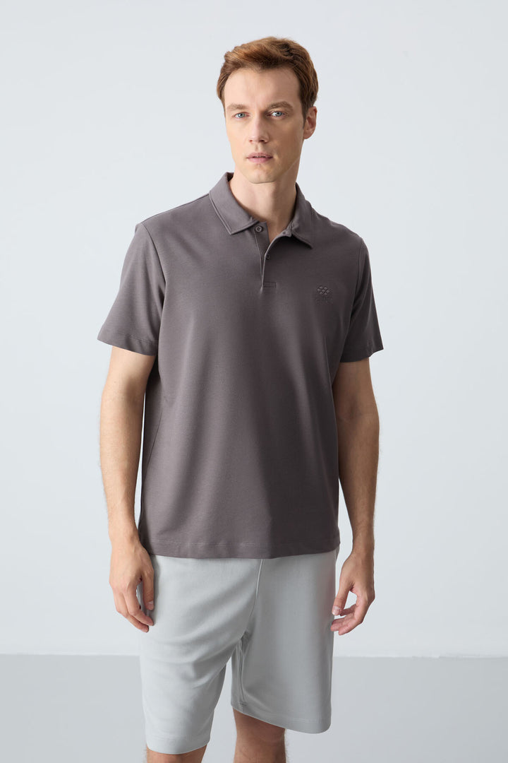 TMY Dark Gray Basic Logo Standard Fit Knit Polo Collar Men's T-Shirt - 87748 - Toulon