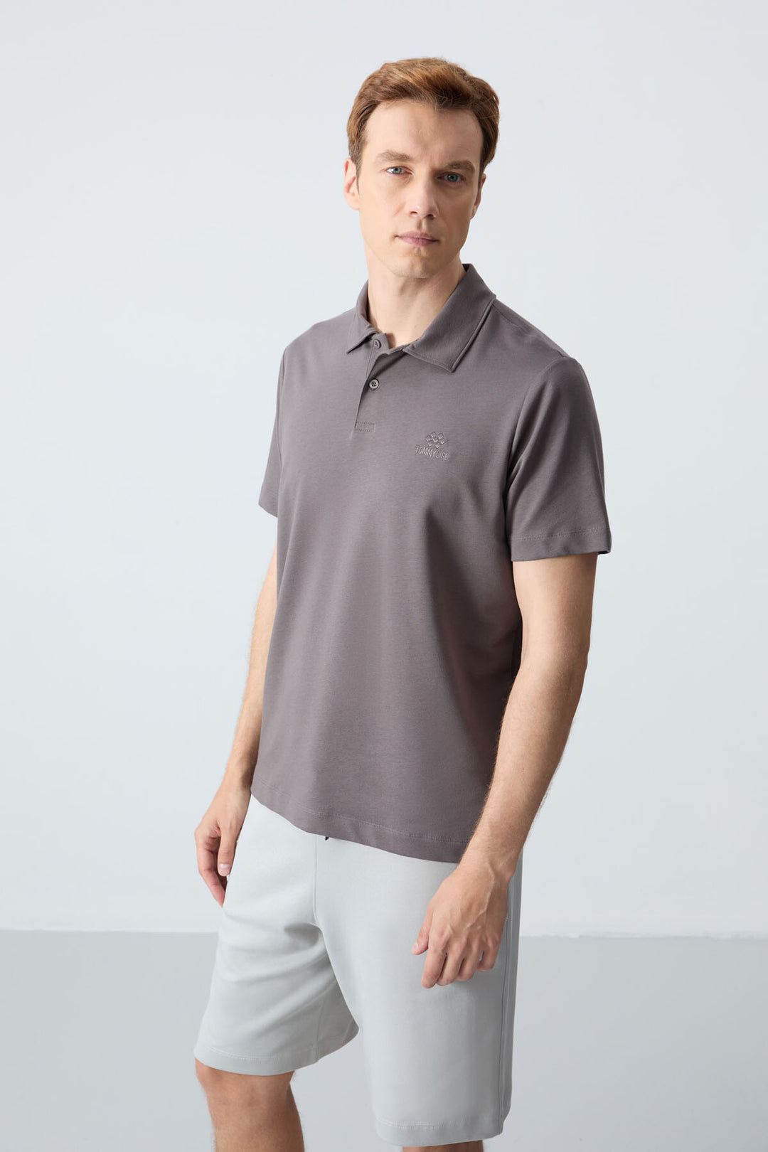 TMY Dark Gray Basic Logo Standard Fit Knit Polo Collar Men's T-Shirt - 87748 - Toulon