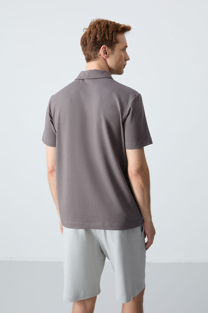 TMY Dark Gray Basic Logo Standard Fit Knit Polo Collar Men's T-Shirt - 87748 - Toulon