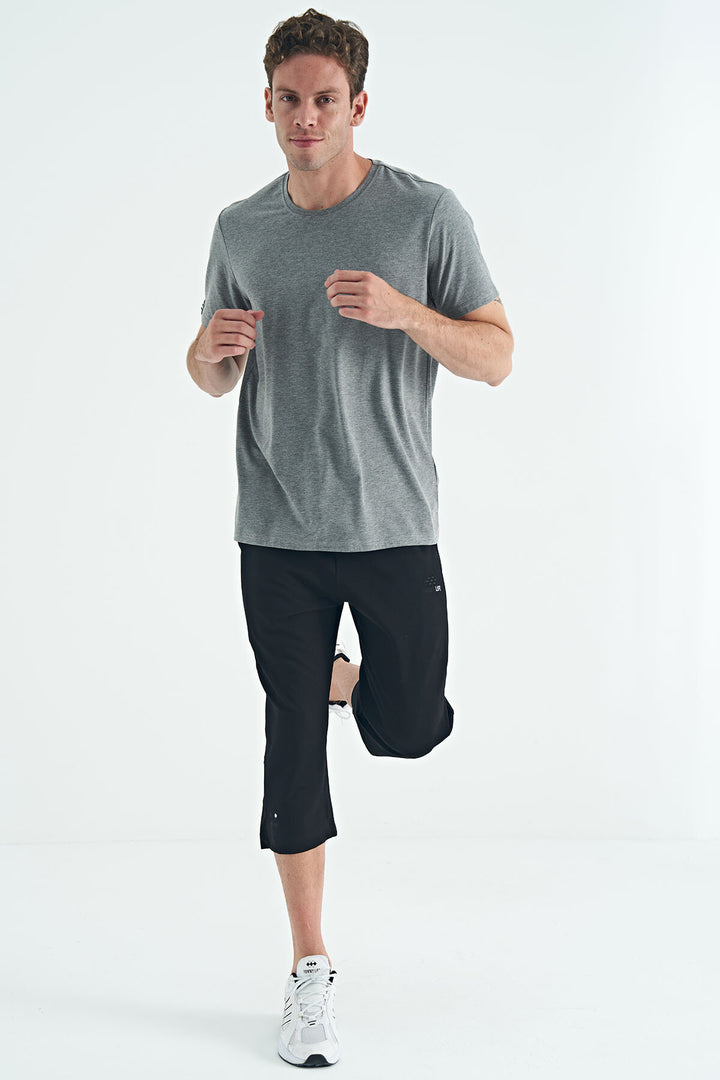 TMY Gray Melange Men's Basic Short Sleeve Standard Fit Round Neck T-shirt - 87911 - Norman