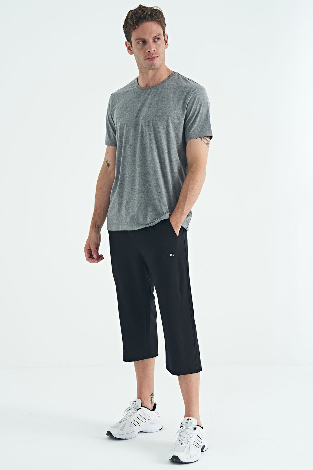 TMY Gray Melange Men's Basic Short Sleeve Standard Fit Round Neck T-shirt - 87911 - Norman