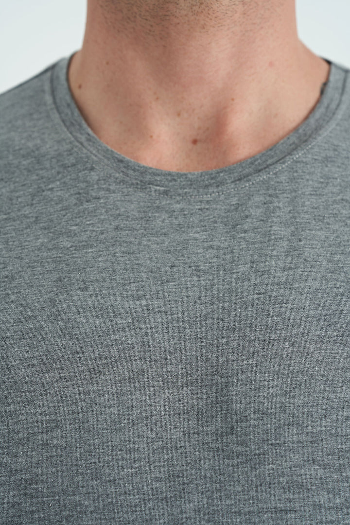 TMY Gray Melange Men's Basic Short Sleeve Standard Fit Round Neck T-shirt - 87911 - Norman