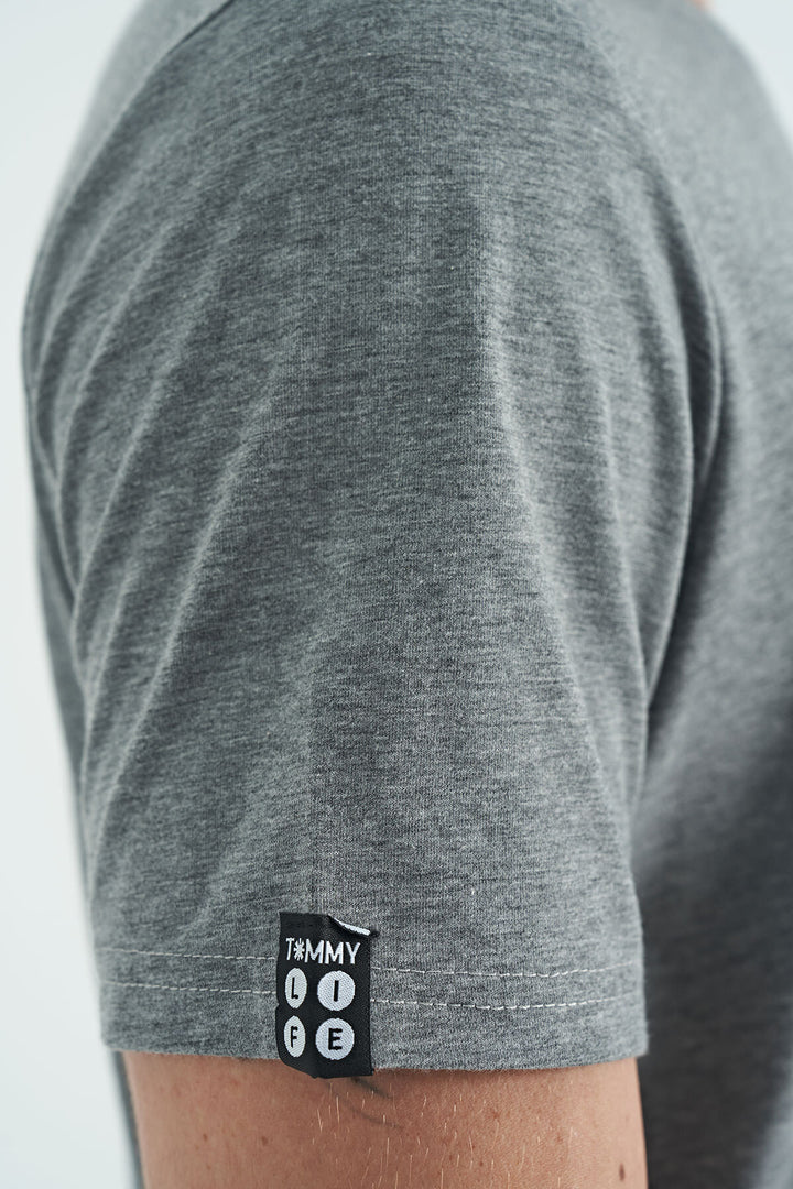 TMY Gray Melange Men's Basic Short Sleeve Standard Fit Round Neck T-shirt - 87911 - Norman