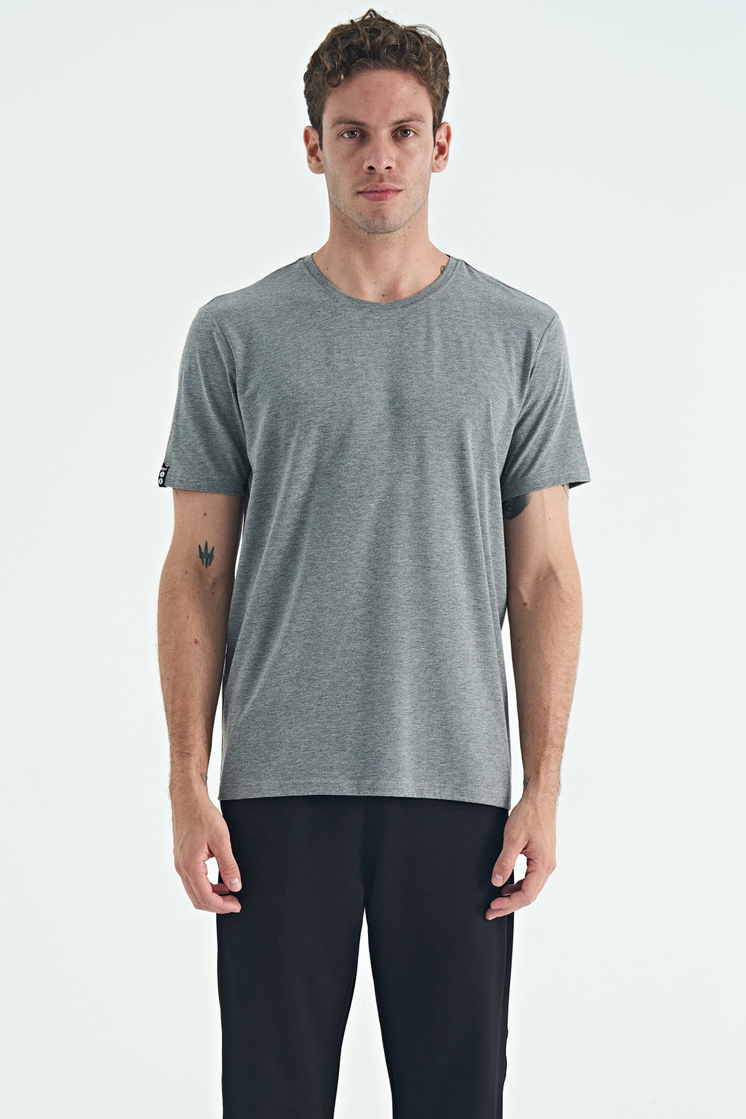 TMY Gray Melange Men's Basic Short Sleeve Standard Fit Round Neck T-shirt - 87911 - Norman