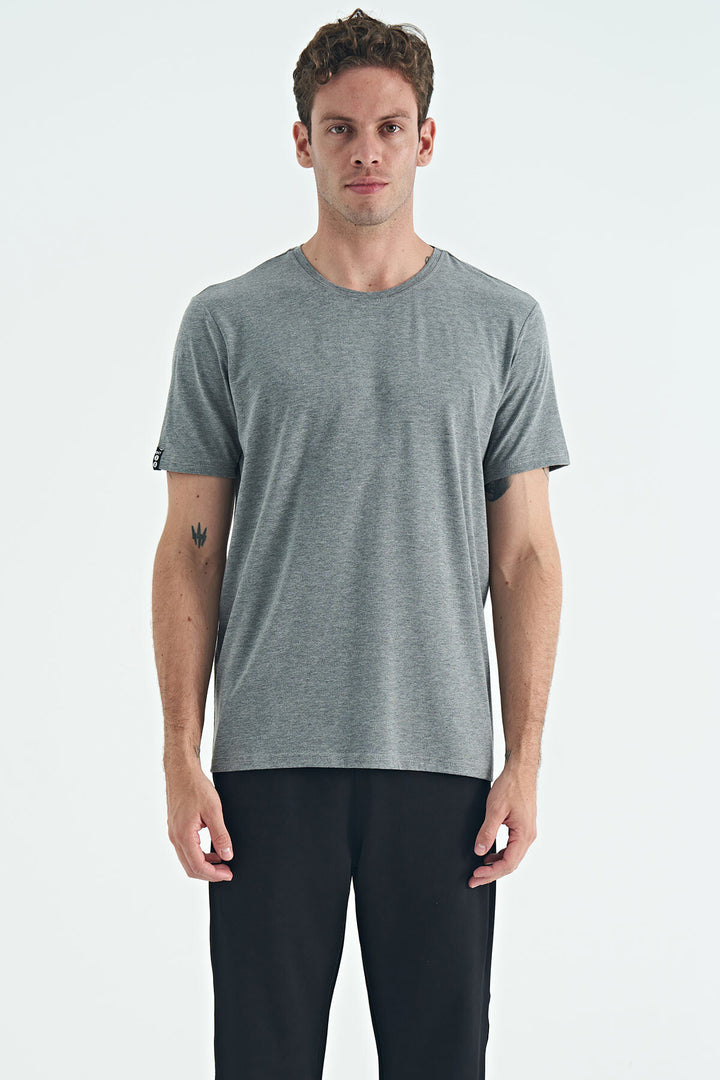 TMY Gray Melange Men's Basic Short Sleeve Standard Fit Round Neck T-shirt - 87911 - Norman