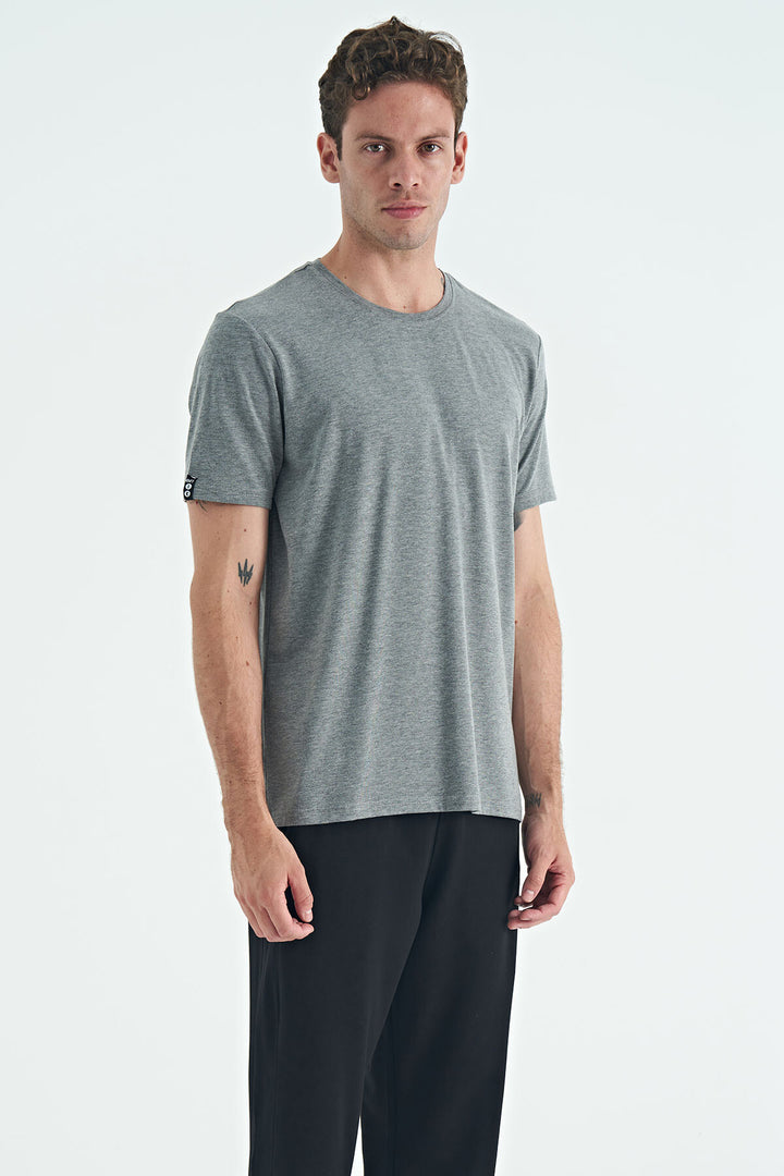 TMY Gray Melange Men's Basic Short Sleeve Standard Fit Round Neck T-shirt - 87911 - Norman