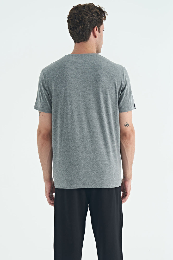 TMY Gray Melange Men's Basic Short Sleeve Standard Fit Round Neck T-shirt - 87911 - Norman
