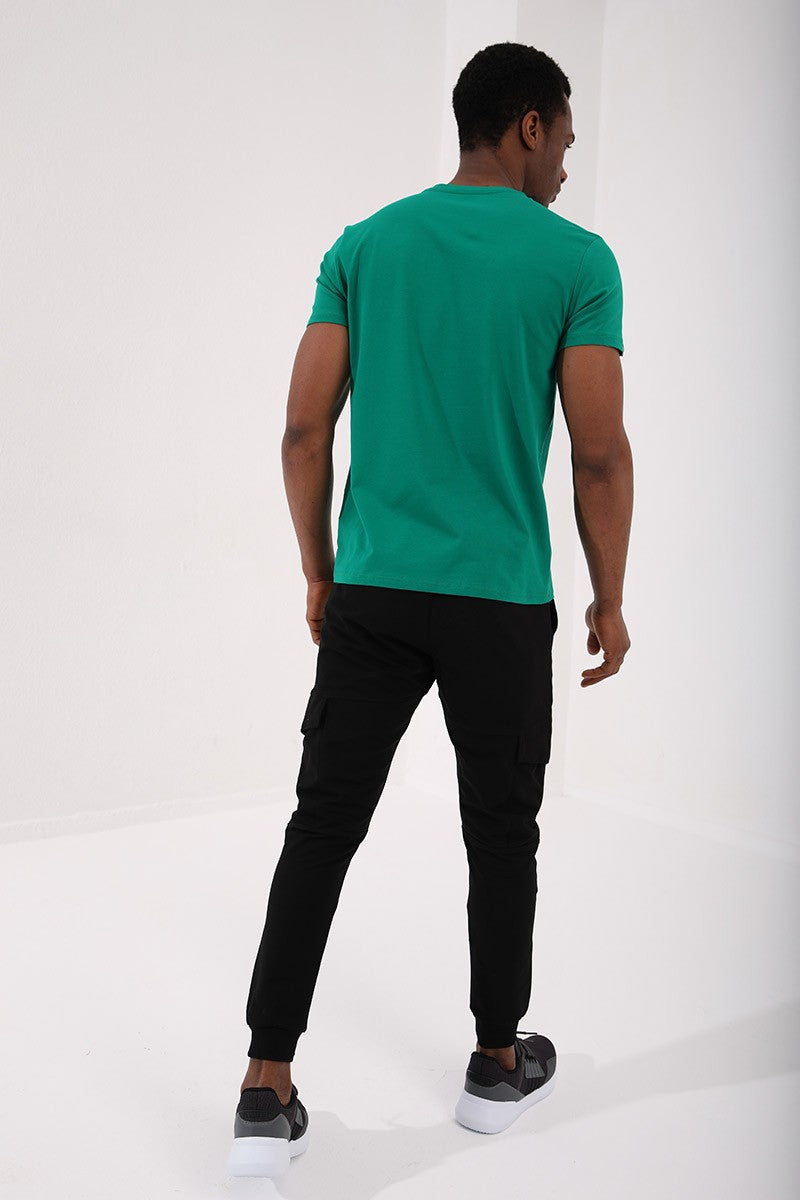 TMY Dark Green Basic Short Sleeve Standard Fit V-Neck Men's T-Shirt - 87912 - Daytona Beach