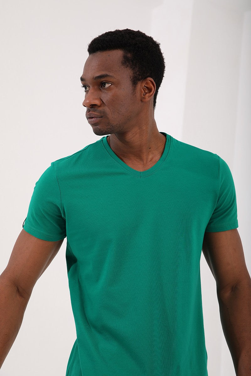 TMY Dark Green Basic Short Sleeve Standard Fit V-Neck Men's T-Shirt - 87912 - Daytona Beach