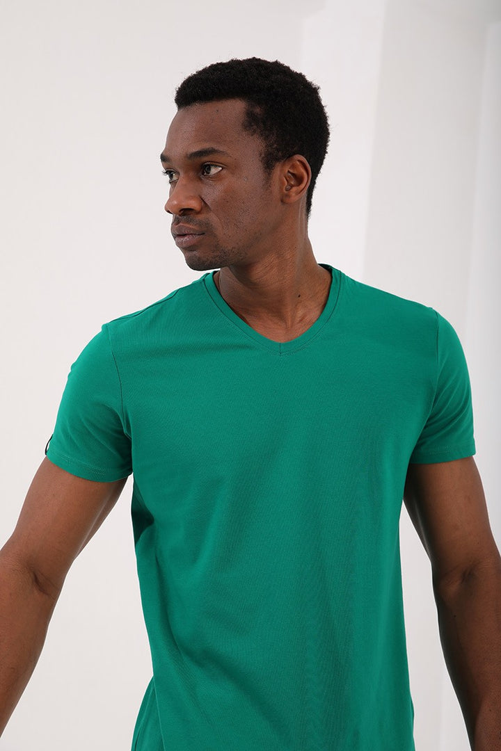 TMY Dark Green Basic Short Sleeve Standard Fit V-Neck Men's T-Shirt - 87912 - Daytona Beach