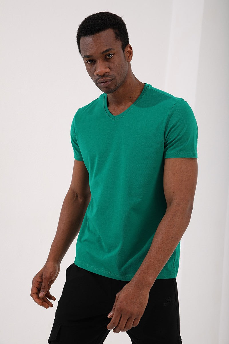 TMY Dark Green Basic Short Sleeve Standard Fit V-Neck Men's T-Shirt - 87912 - Daytona Beach