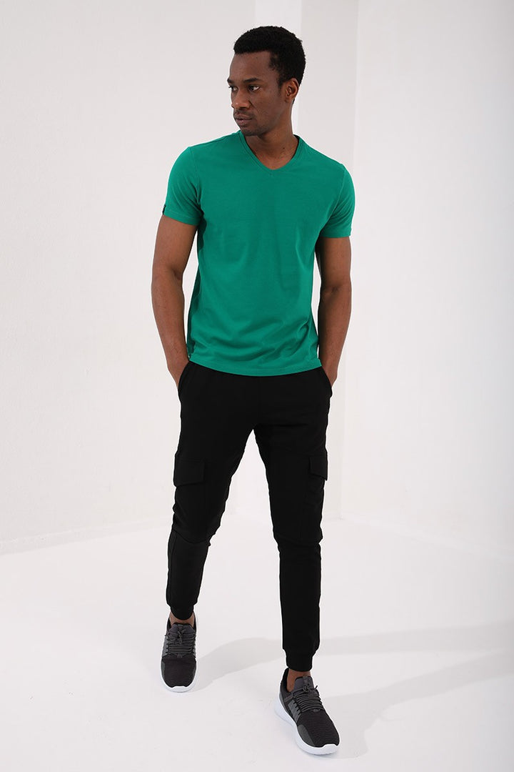TMY Dark Green Basic Short Sleeve Standard Fit V-Neck Men's T-Shirt - 87912 - Daytona Beach