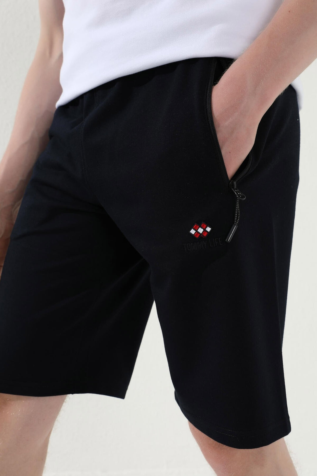 TMY Navy Blue Lace-Up Zip Pocket Standard Fit Basic Men's Shorts - 81167 - Kerkrade