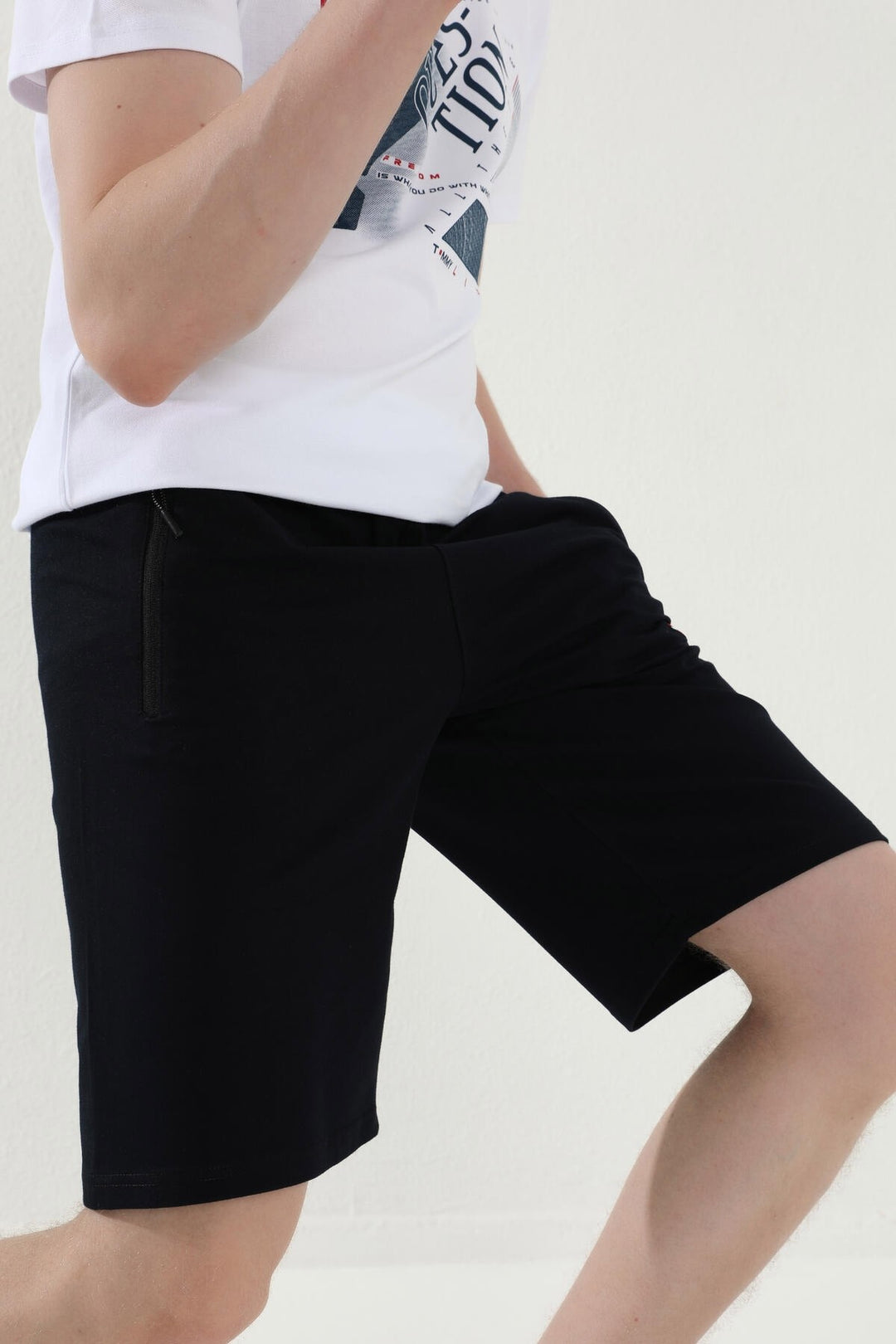 TMY Navy Blue Lace-Up Zip Pocket Standard Fit Basic Men's Shorts - 81167 - Kerkrade