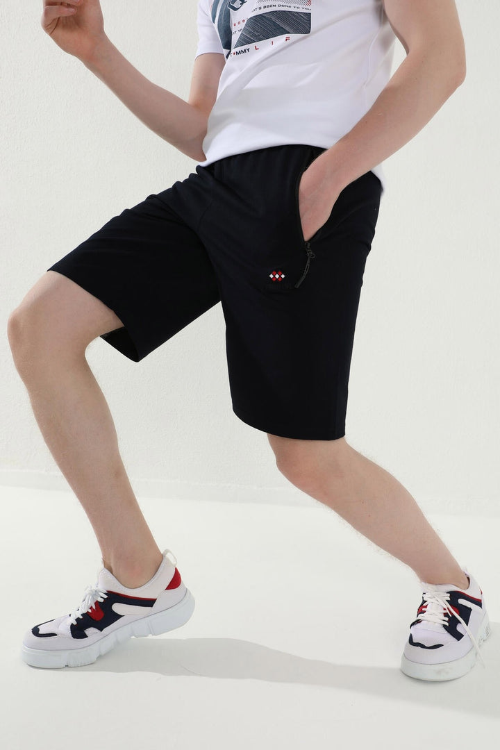 TMY Navy Blue Lace-Up Zip Pocket Standard Fit Basic Men's Shorts - 81167 - Kerkrade
