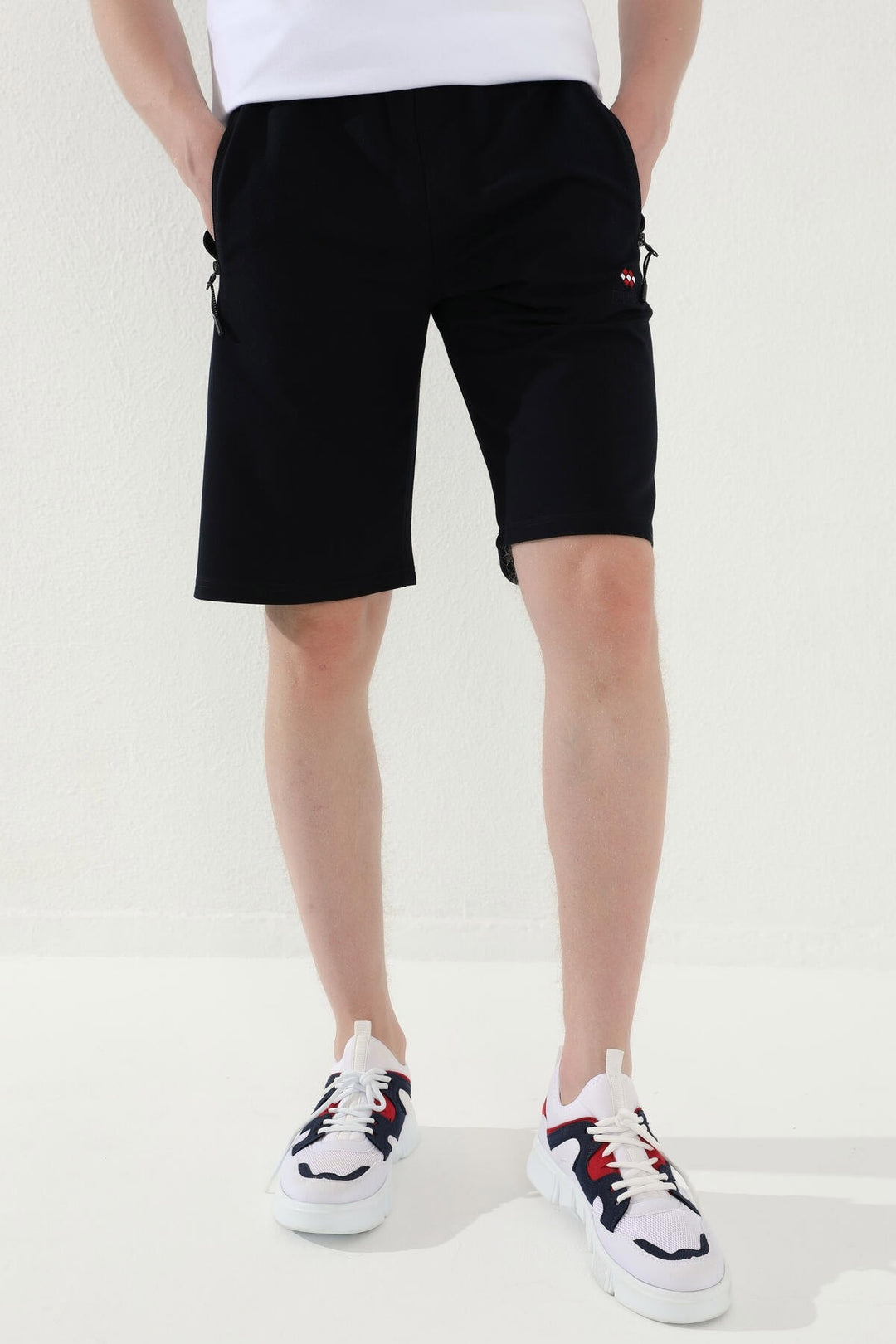 TMY Navy Blue Lace-Up Zip Pocket Standard Fit Basic Men's Shorts - 81167 - Kerkrade