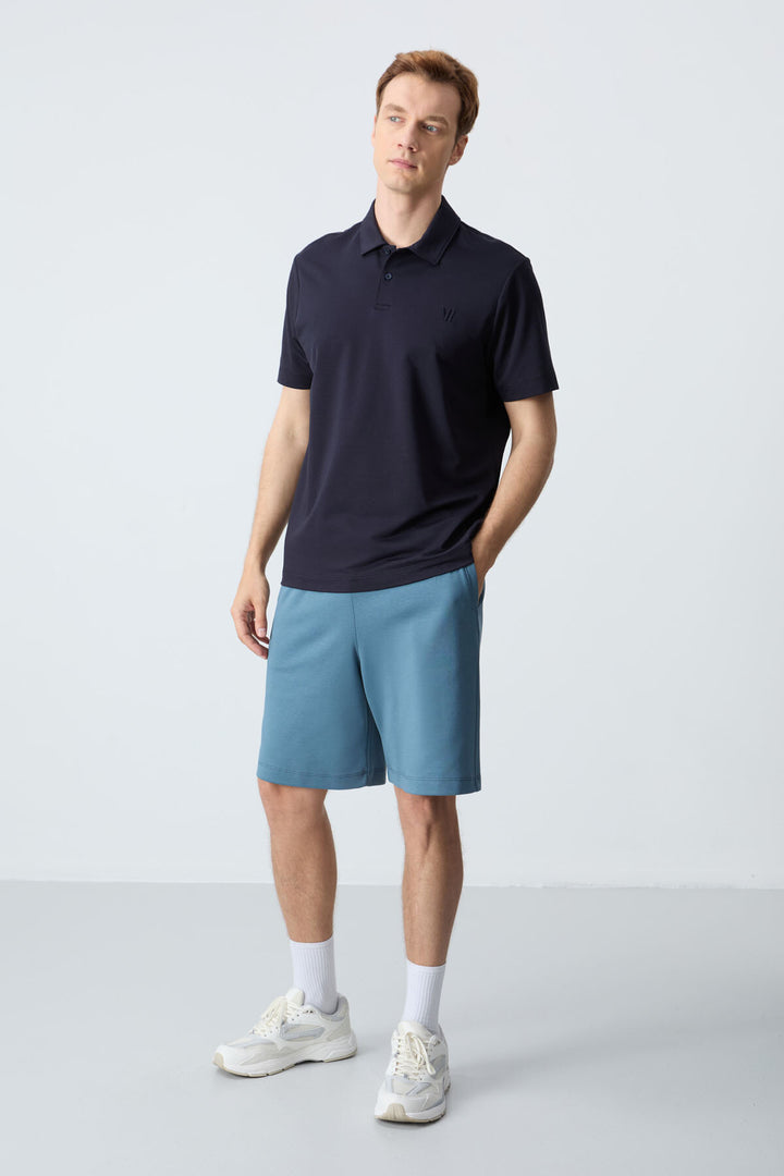 TMY Navy Blue Basic Chest Logo Standard Fit Knit Polo Collar Men's T-Shirt - 87768 - Skokie