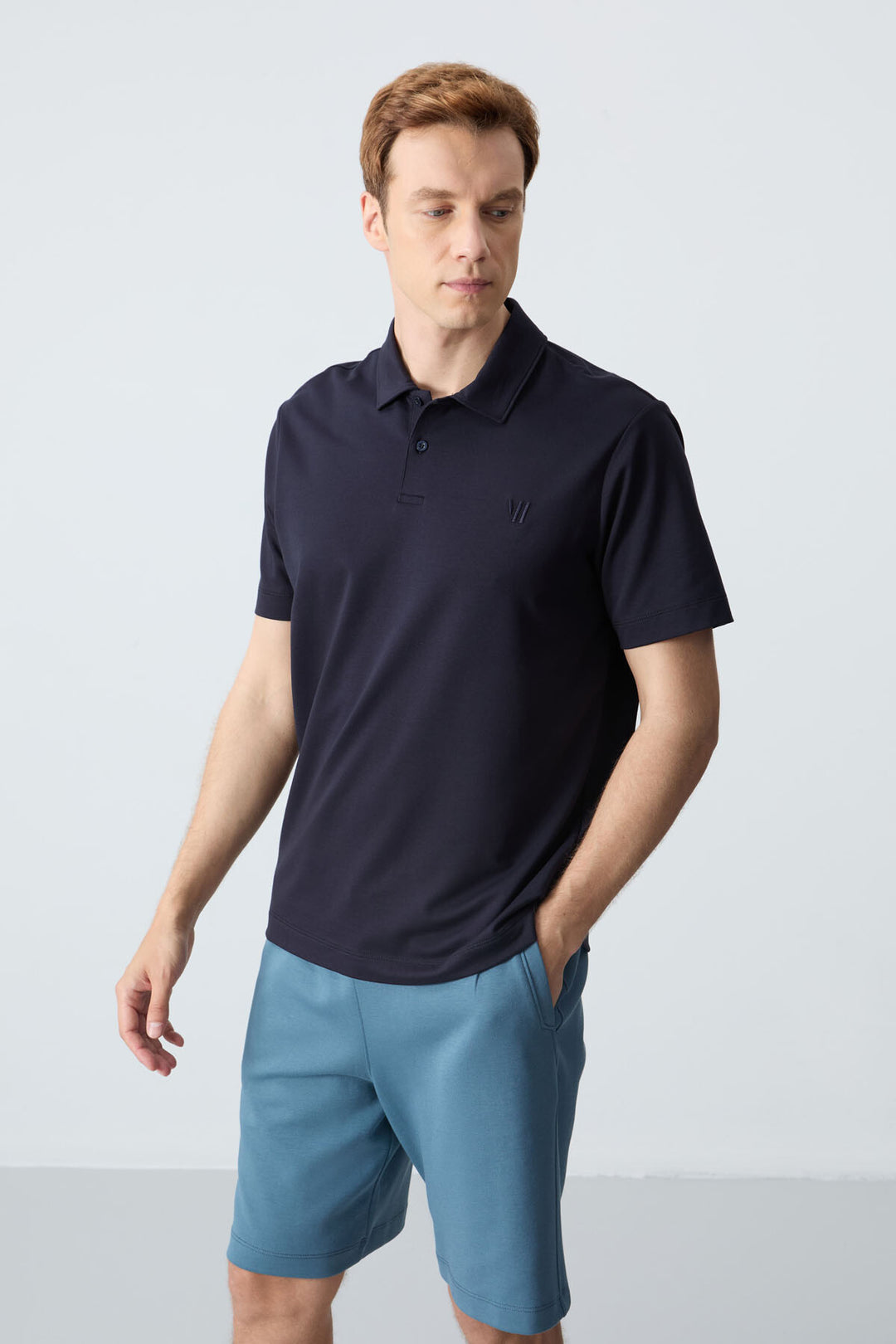 TMY Navy Blue Basic Chest Logo Standard Fit Knit Polo Collar Men's T-Shirt - 87768 - Skokie