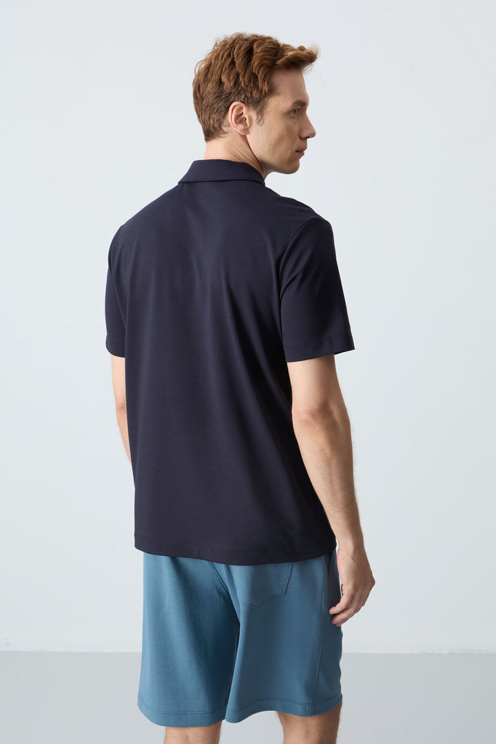 TMY Navy Blue Basic Chest Logo Standard Fit Knit Polo Collar Men's T-Shirt - 87768 - Skokie