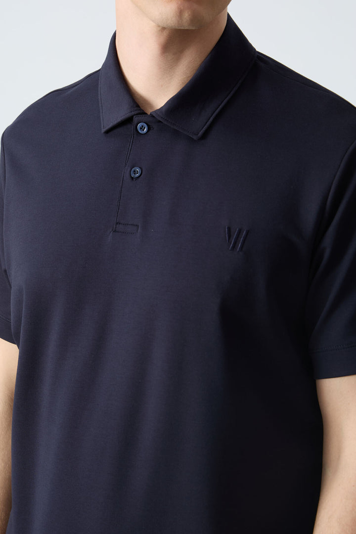 TMY Navy Blue Basic Chest Logo Standard Fit Knit Polo Collar Men's T-Shirt - 87768 - Skokie
