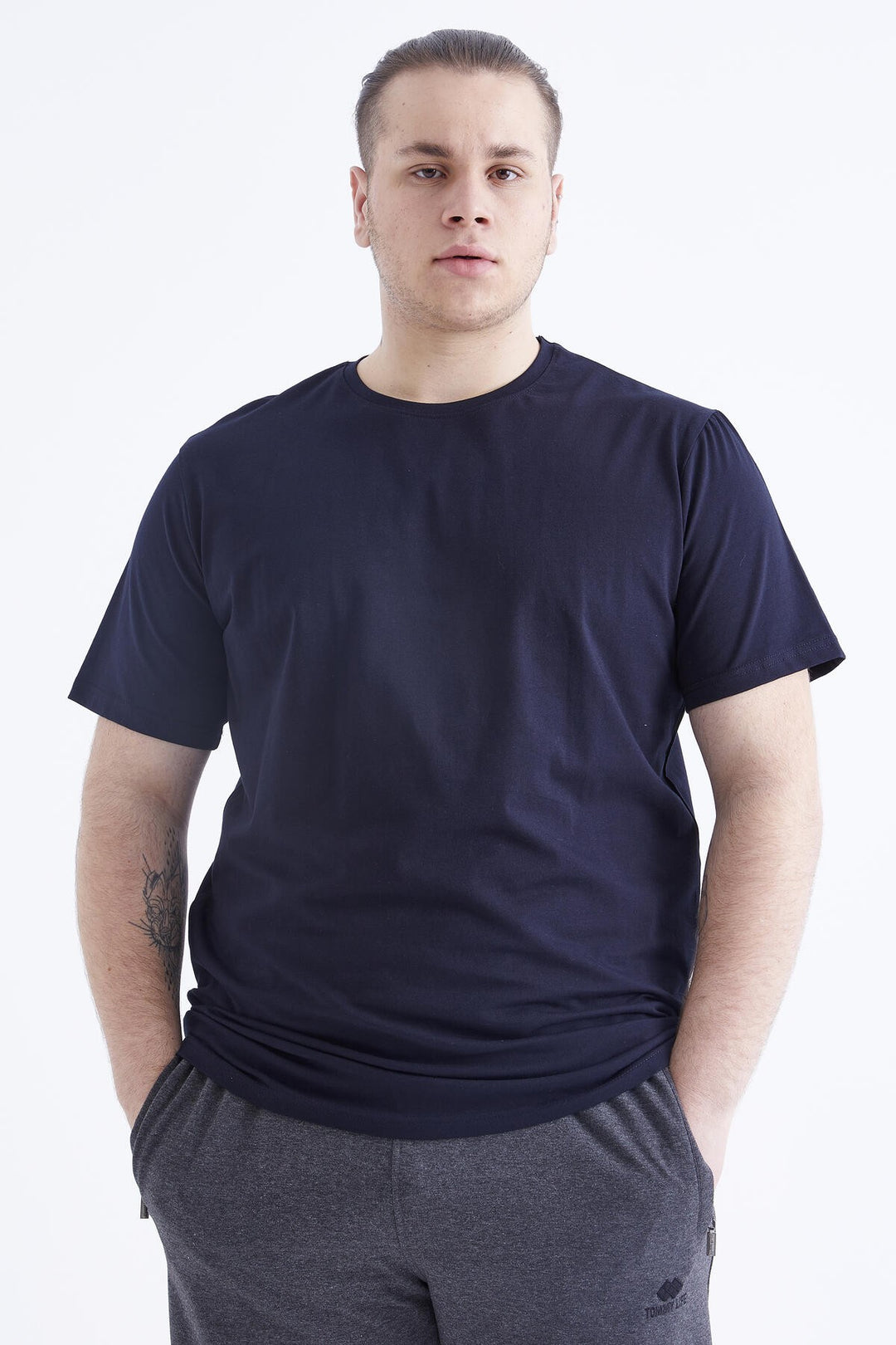 TMY Navy Blue Basic Short Sleeve Crew Neck Plus Size Men's T-Shirt - 88072 - Littlehampton