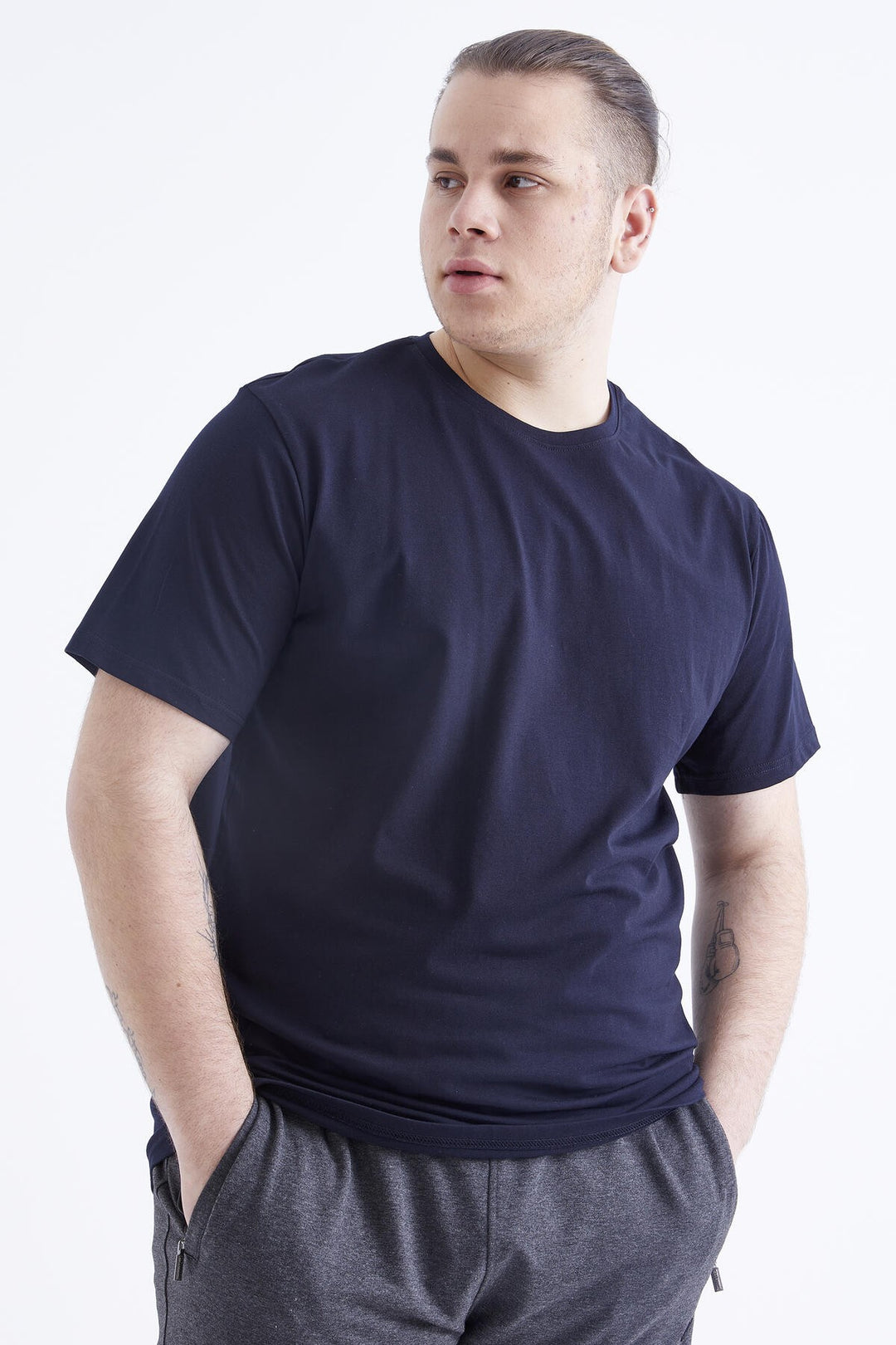TMY Navy Blue Basic Short Sleeve Crew Neck Plus Size Men's T-Shirt - 88072 - Littlehampton