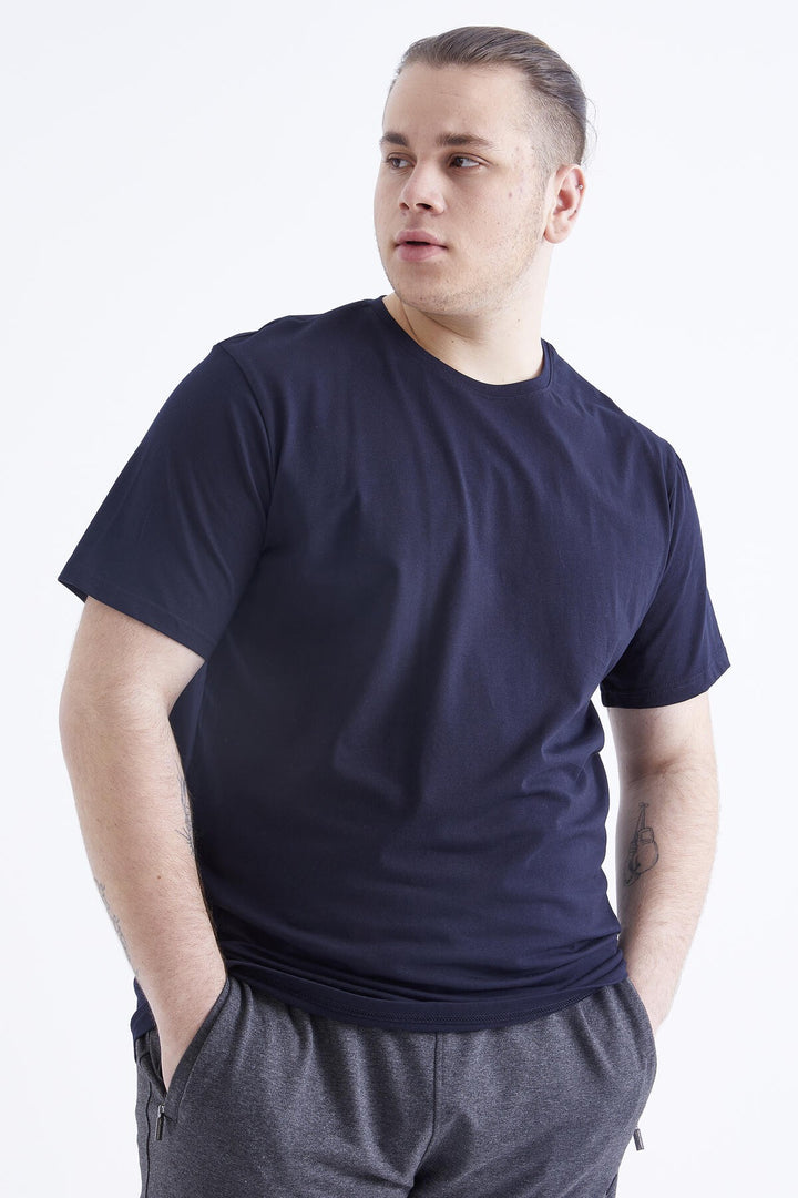 TMY Navy Blue Basic Short Sleeve Crew Neck Plus Size Men's T-Shirt - 88072 - Littlehampton