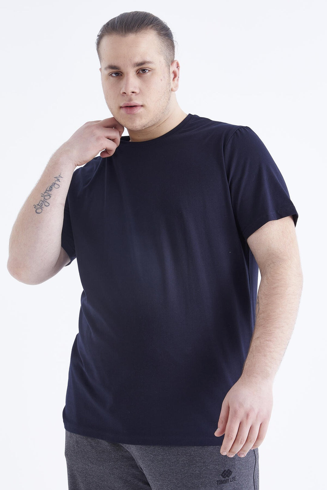 TMY Navy Blue Basic Short Sleeve Crew Neck Plus Size Men's T-Shirt - 88072 - Littlehampton