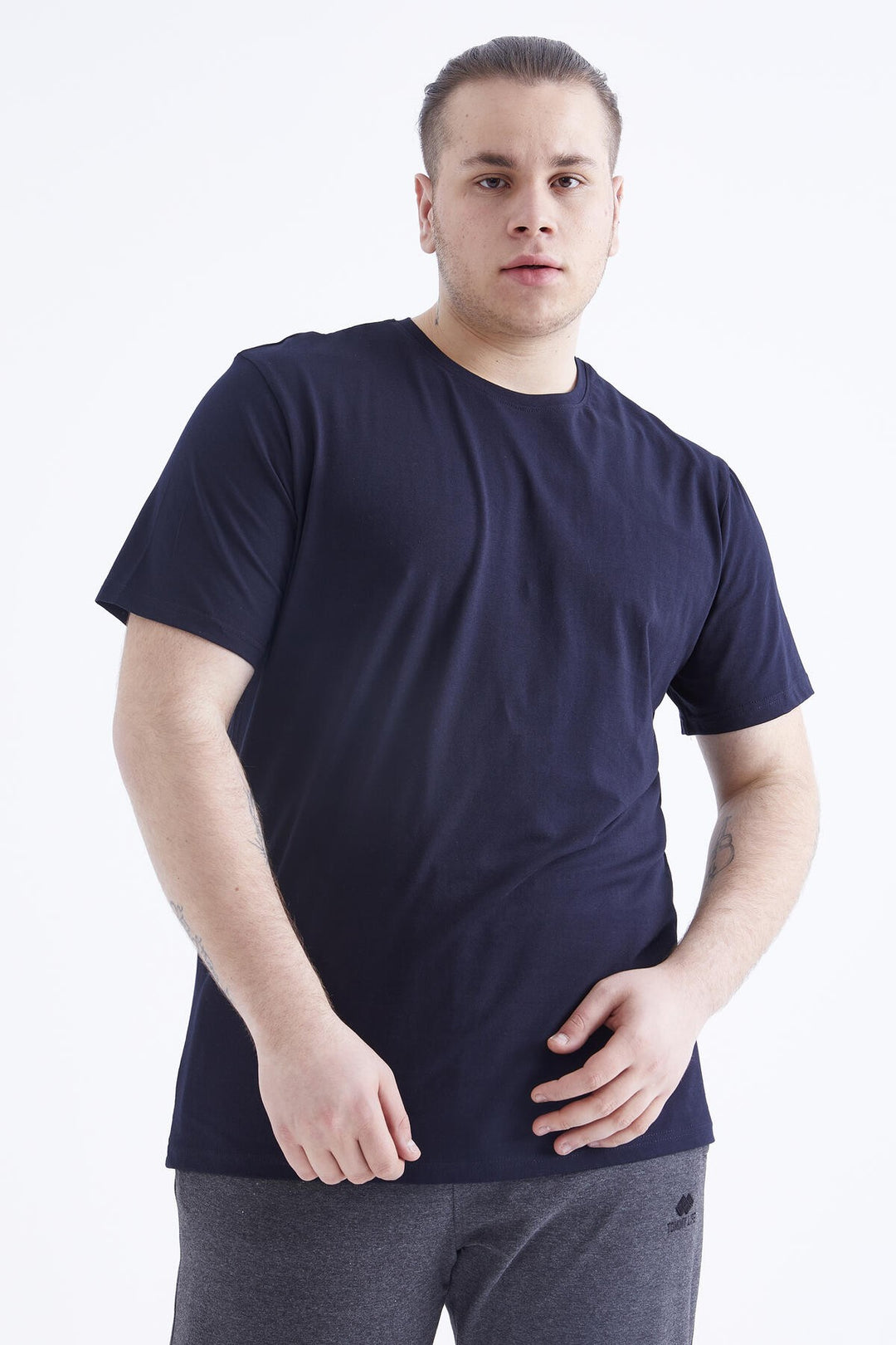 TMY Navy Blue Basic Short Sleeve Crew Neck Plus Size Men's T-Shirt - 88072 - Littlehampton