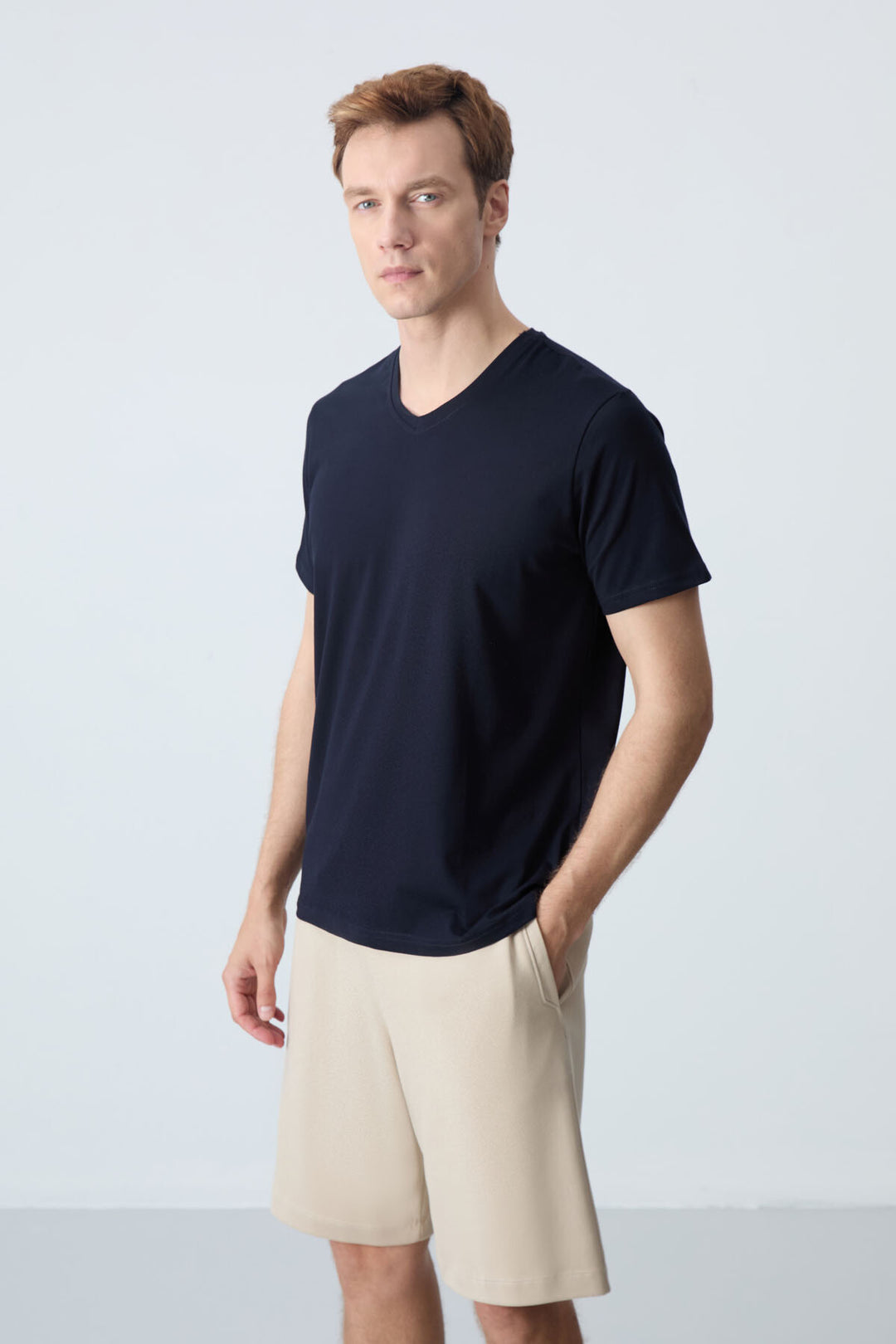 TMY Navy Blue Basic Short Sleeve Standard Fit V-Neck Men's T-Shirt - 87912 - Maddaloni