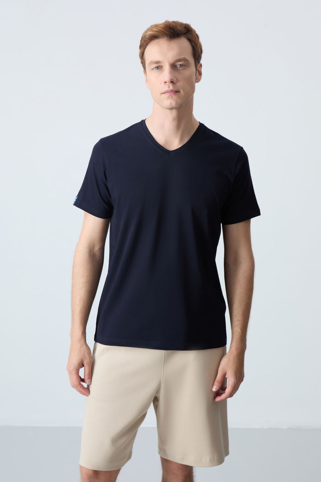 TMY Navy Blue Basic Short Sleeve Standard Fit V-Neck Men's T-Shirt - 87912 - Maddaloni