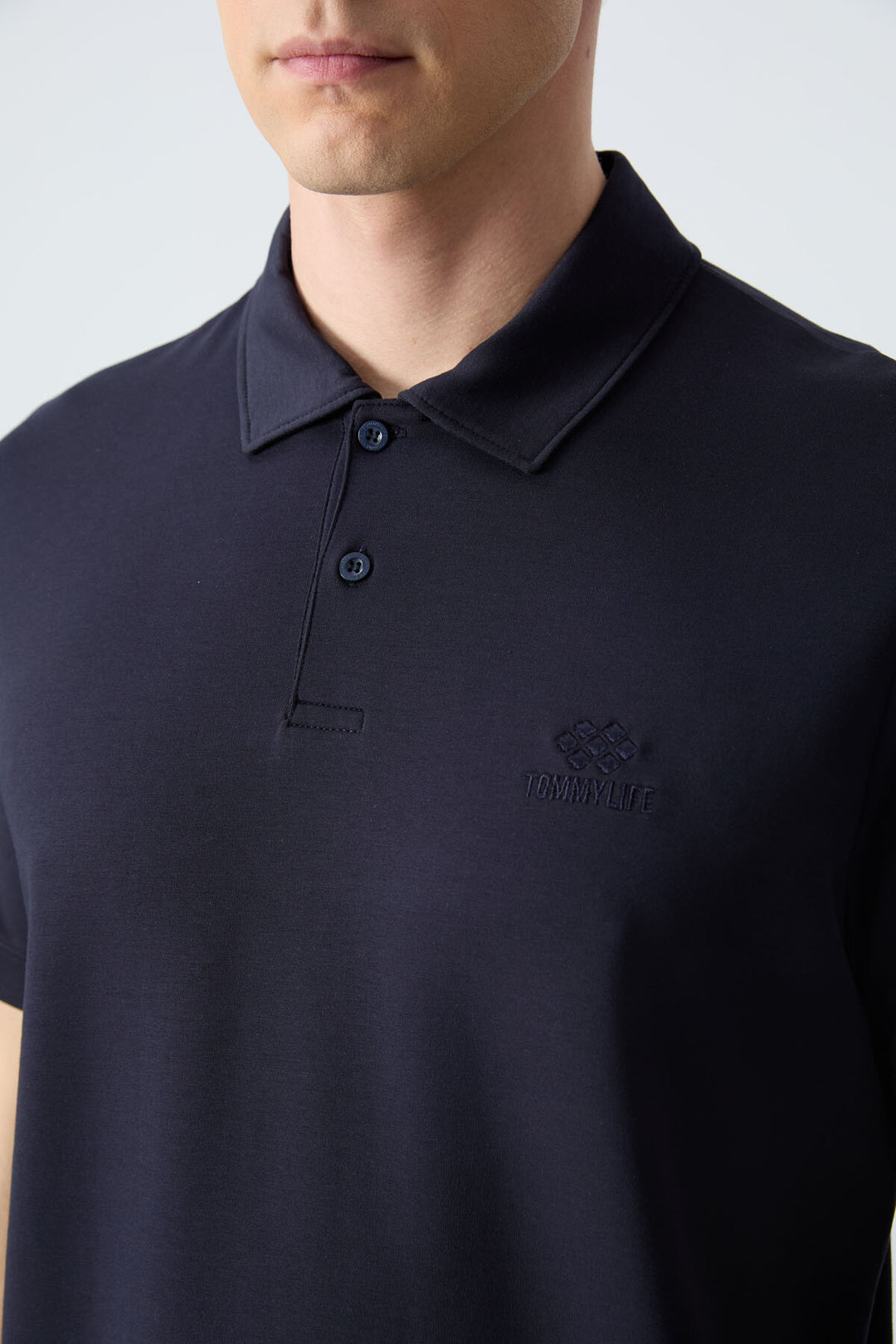 TMY Navy Basic Logo Standard Fit Knit Polo Neck Men's T-Shirt - 87748 - Zumpango