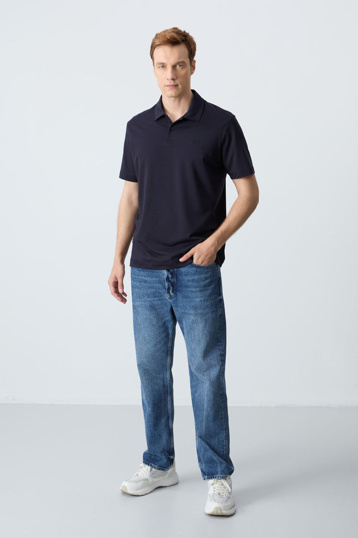 TMY Navy Basic Logo Standard Fit Knit Polo Neck Men's T-Shirt - 87748 - Zumpango