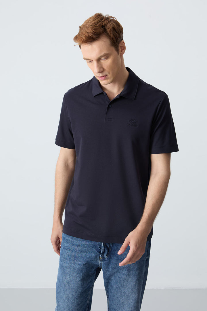 TMY Navy Basic Logo Standard Fit Knit Polo Neck Men's T-Shirt - 87748 - Zumpango