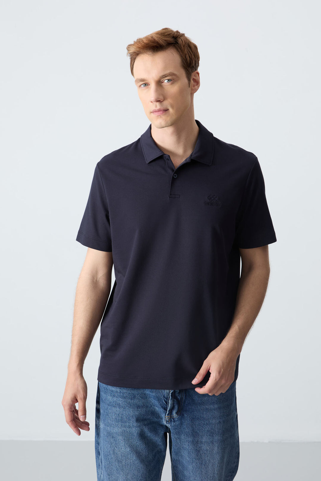 TMY Navy Basic Logo Standard Fit Knit Polo Neck Men's T-Shirt - 87748 - Zumpango