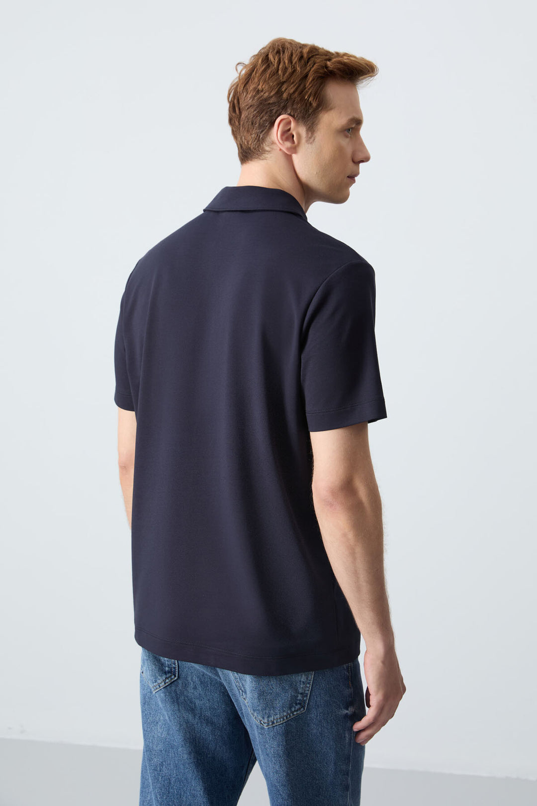 TMY Navy Basic Logo Standard Fit Knit Polo Neck Men's T-Shirt - 87748 - Zumpango