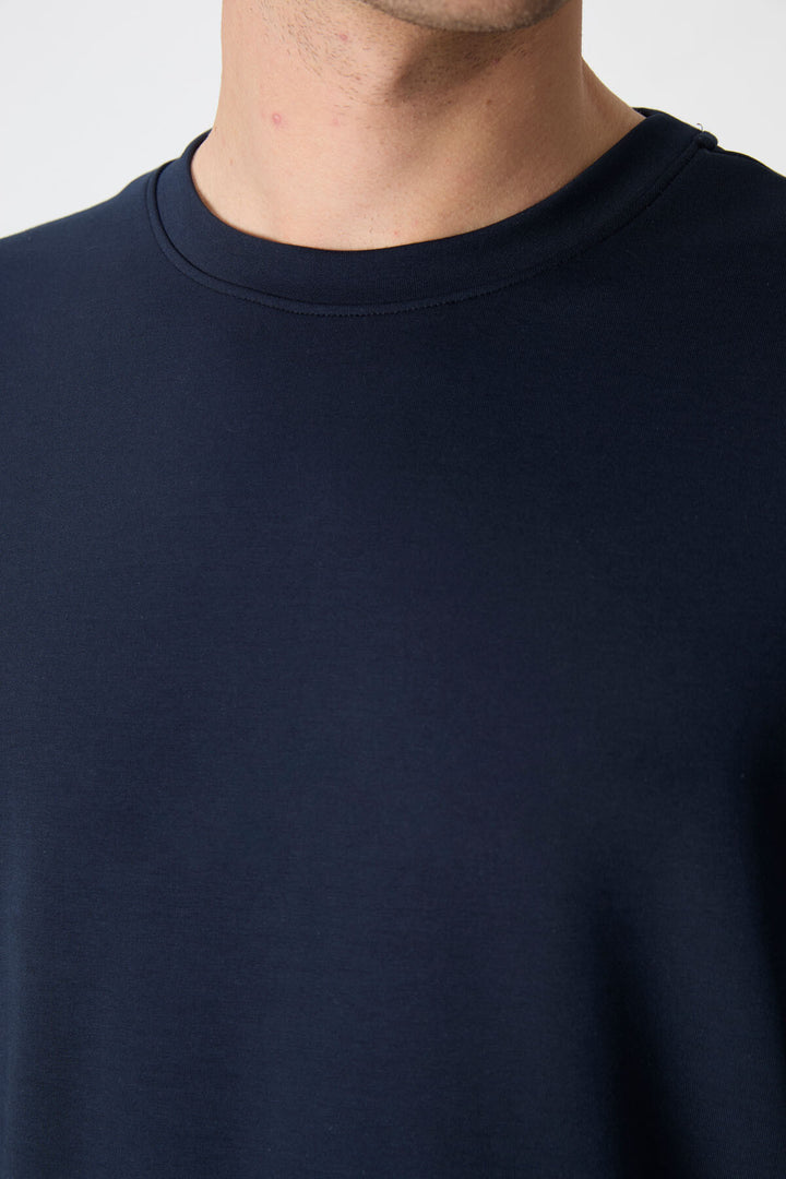 TMY Navy Blue Basic Round Neck Comfort Fit Men's Sweatshirt - 88053 - Albacete