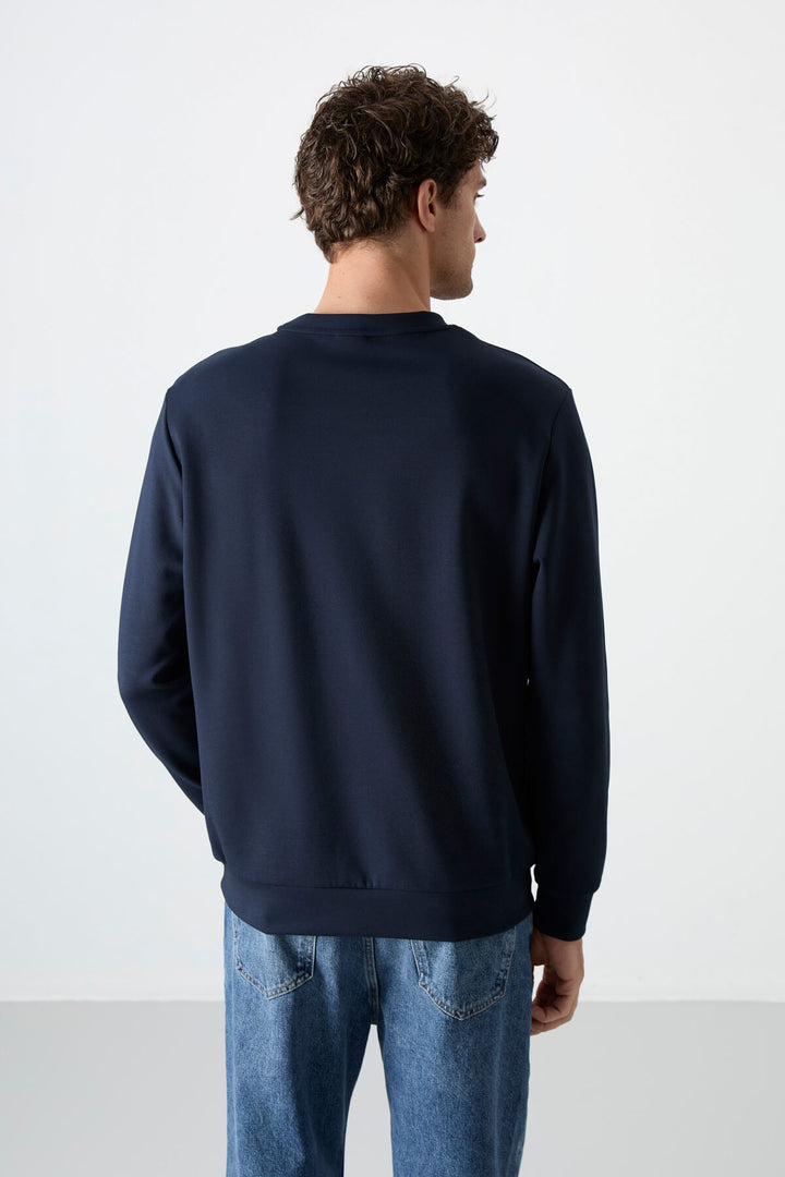 TMY Navy Blue Basic Round Neck Comfort Fit Men's Sweatshirt - 88053 - Albacete