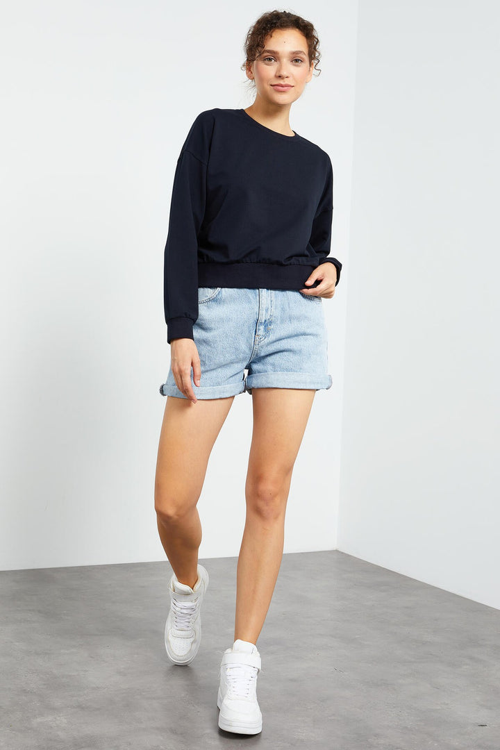 TMY Navy Blue Basic Comfort Fit Round Neck Women's Sweatshirt - 97114 - Portage