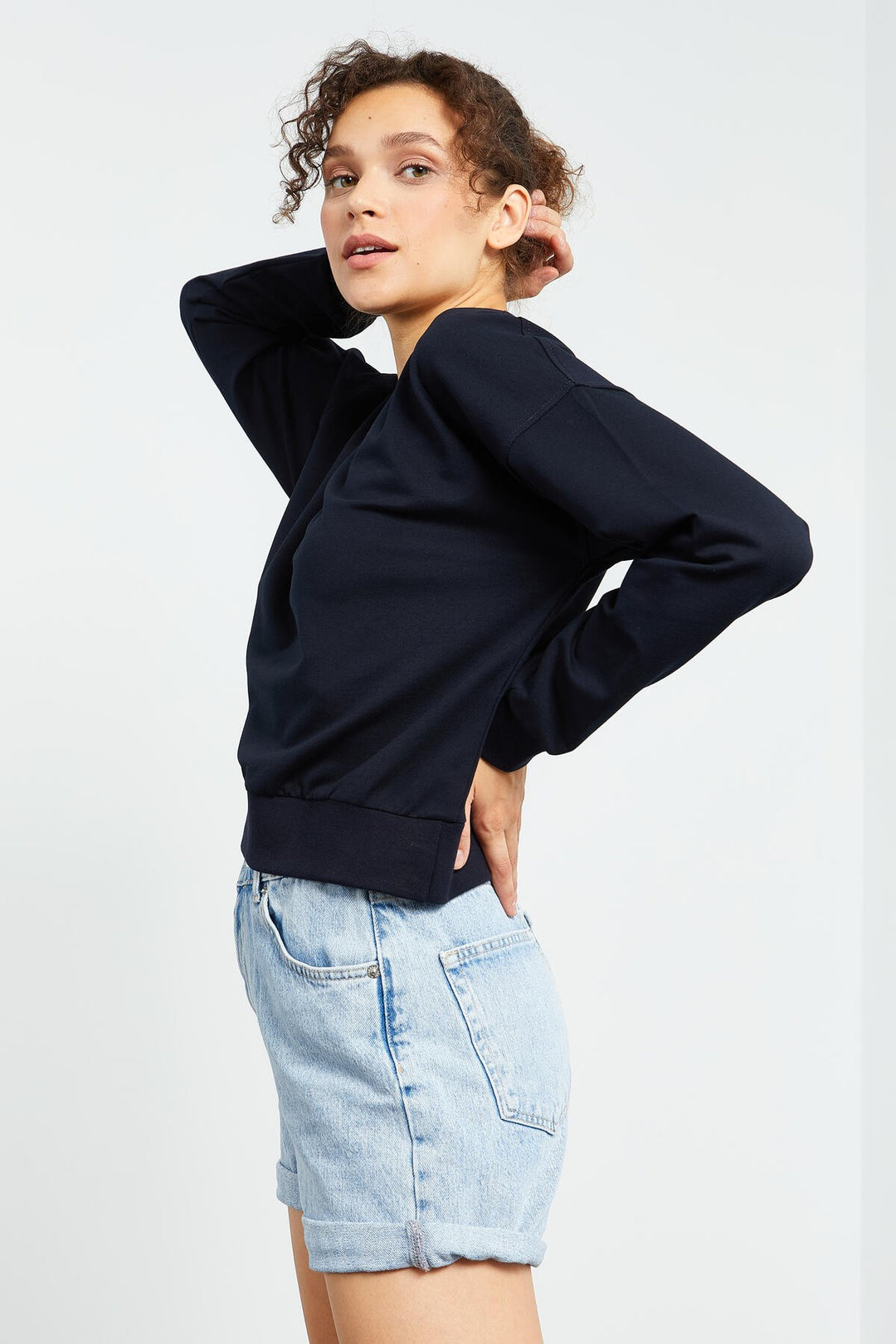 TMY Navy Blue Basic Comfort Fit Round Neck Women's Sweatshirt - 97114 - Portage