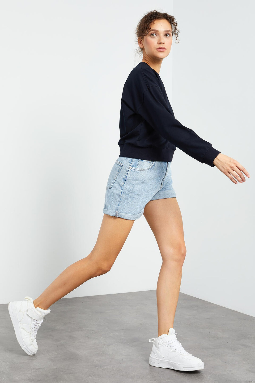TMY Navy Blue Basic Comfort Fit Round Neck Women's Sweatshirt - 97114 - Portage