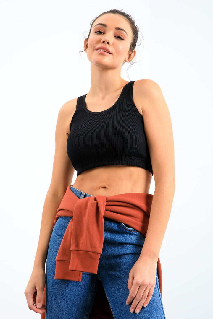 TMY Navy Blue Basic Slim Fit U Neck Women's Crop Top Tank Top - 97160 - Broken Arrow
