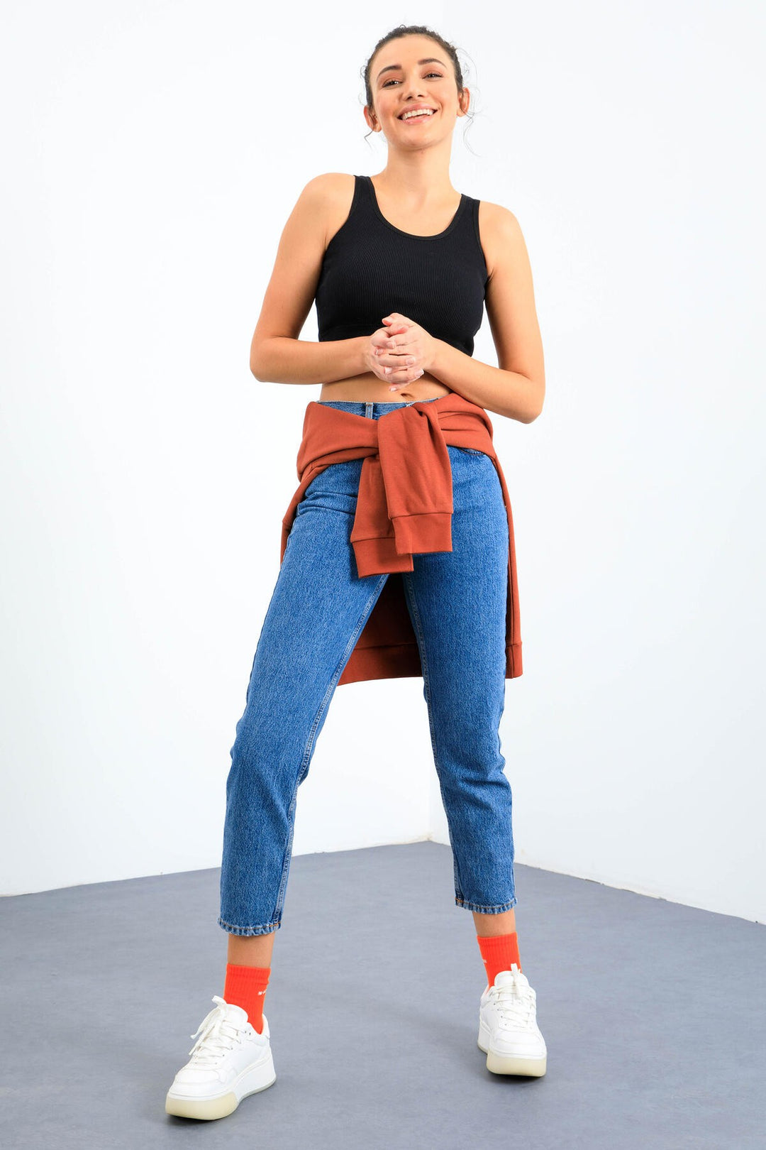 TMY Navy Blue Basic Slim Fit U Neck Women's Crop Top Tank Top - 97160 - Broken Arrow