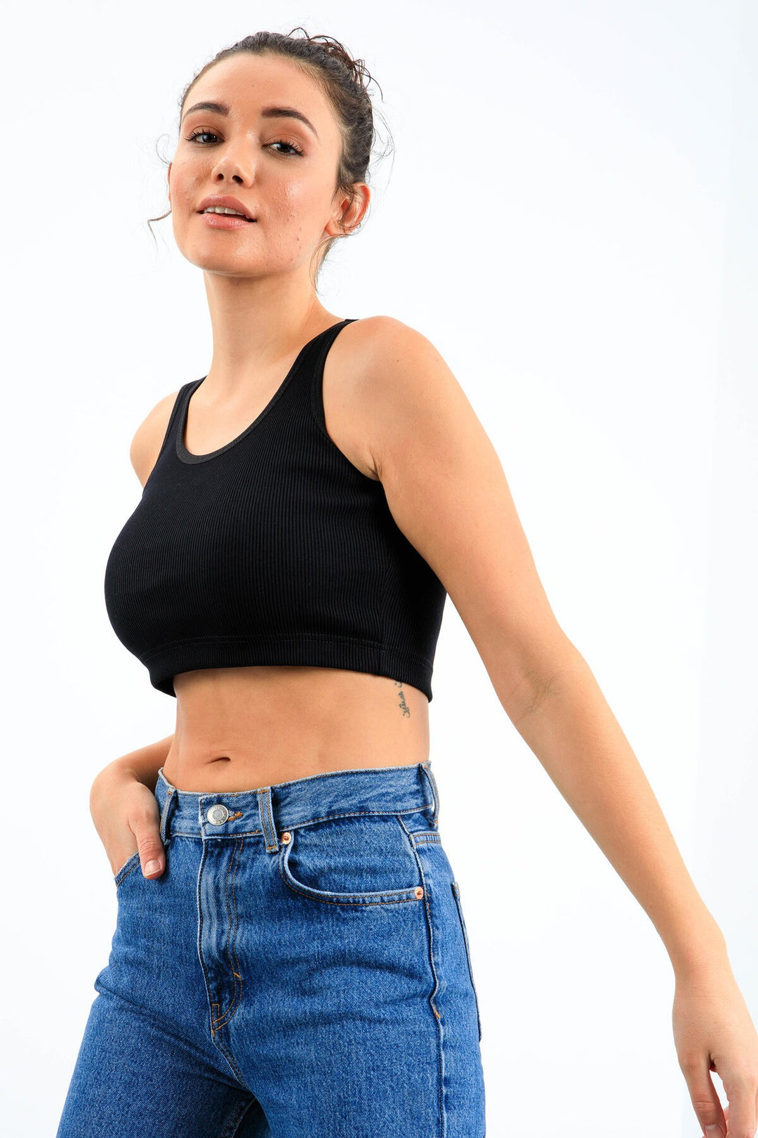 TMY Navy Blue Basic Slim Fit U Neck Women's Crop Top Tank Top - 97160 - Broken Arrow
