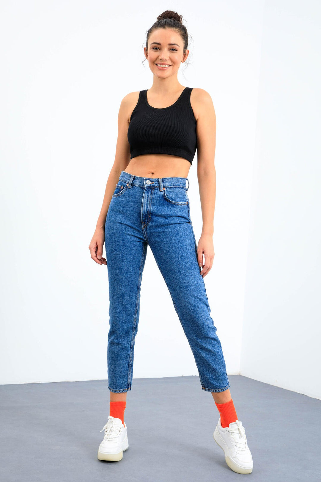 TMY Navy Blue Basic Slim Fit U Neck Women's Crop Top Tank Top - 97160 - Broken Arrow