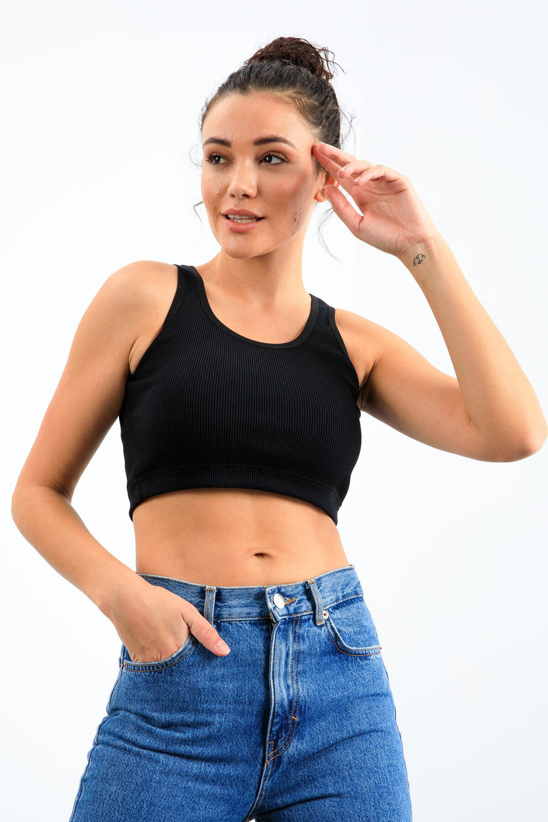 TMY Navy Blue Basic Slim Fit U Neck Women's Crop Top Tank Top - 97160 - Broken Arrow